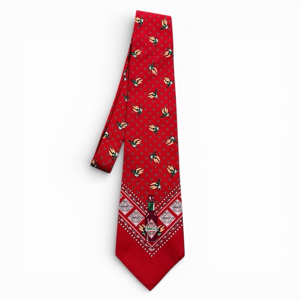 Tabasco Brand Mens Red Chili Pepper Sauce Bandana Print Silk Novelty Necktie USA